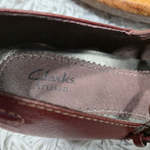 Clarks Artison Womens Size 7 Dark Red Leather Mary Jane Brazillian Made Heels - Picture 7 of 9